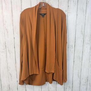 Simply Vera Vera Wang Women's Rust Brown Open Cardigan Ribbed Drape Size L